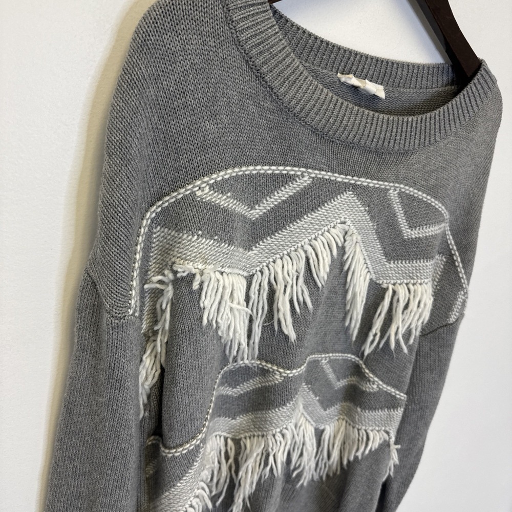 THML Boutique Boho 100% Cotton Grey Aztec Sweater Women's L